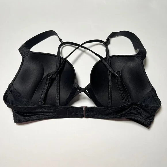 Victoria Secret 34D Bombshell Push Up Bikini Top Glam Cups Shine Strap Black Bikinis